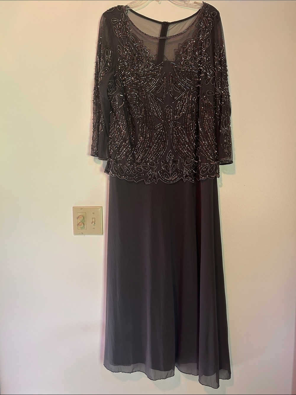 Pisarro Nights Mother of the Bride/Wedding Beaded, Long-Sleeve Evening Gown